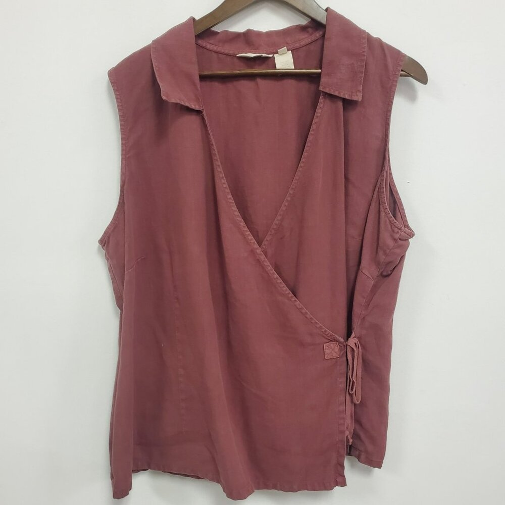 J Jill Womens Faux Wrap Linen Tank Size 2X Pink Beach Coastal Lightweight Travel